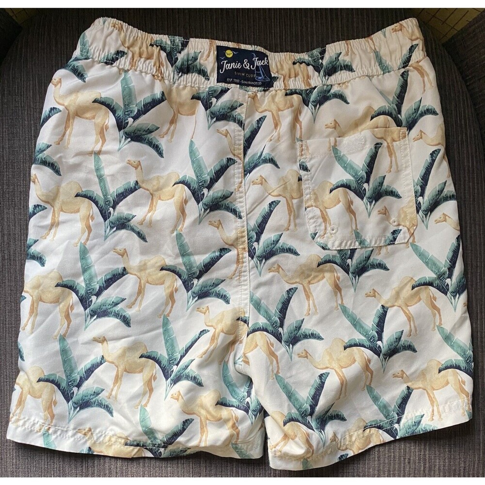 Boys 12 Janie And Jack Camel Boardshort Style Swim Trunks Elastic Waist Pull On